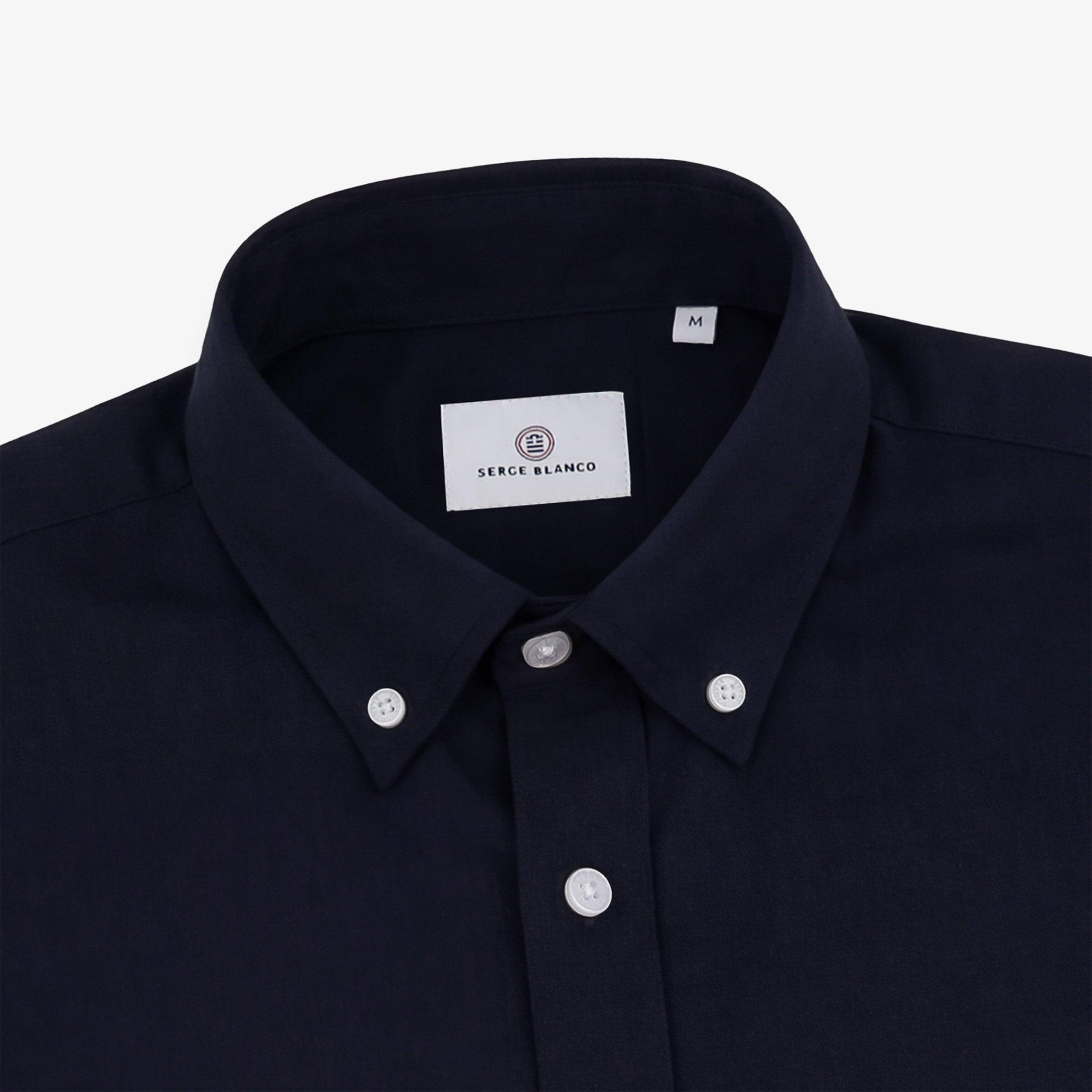 Camicia a maniche lunghe in cotone con taschino blu indaco 3/4