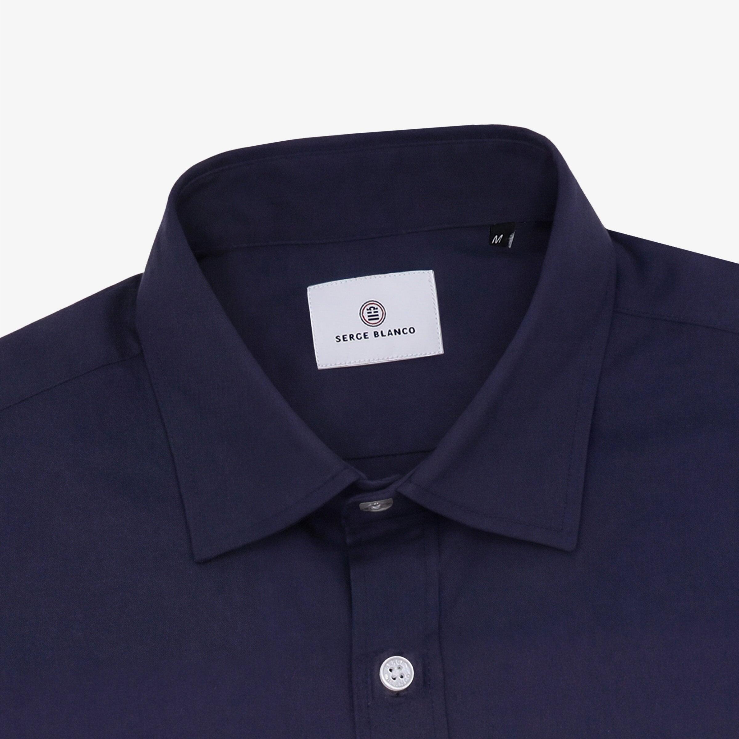 Camicie a maniche lunghe in cotone con taschino blu navy 3/4