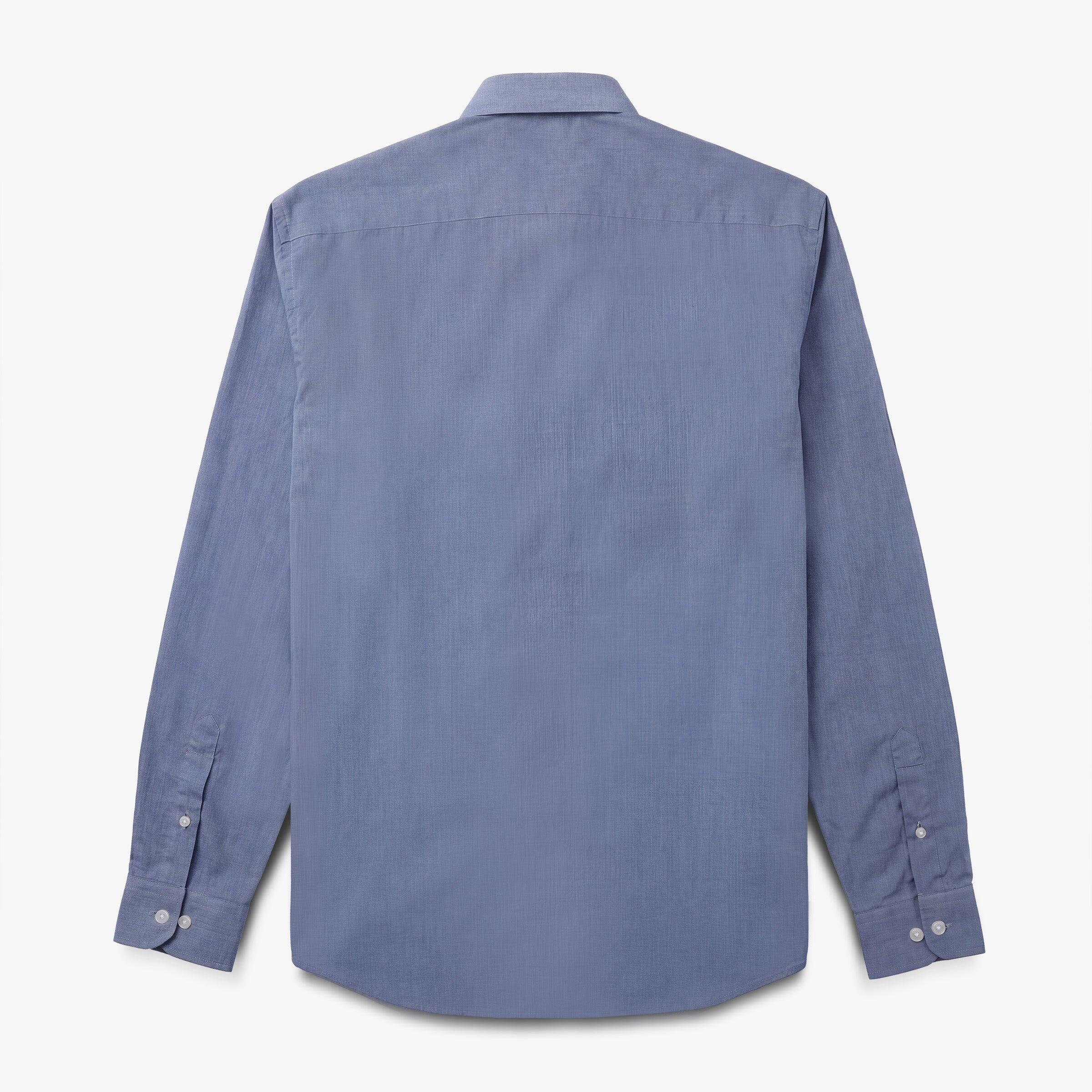 Camicia blu a maniche lunghe in cotone con taschino 2/4