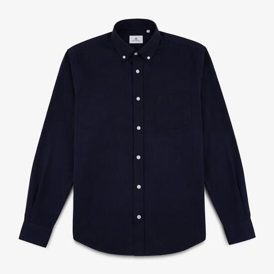 Chemise manches longues en coton avec poche poitrine bleu indigo