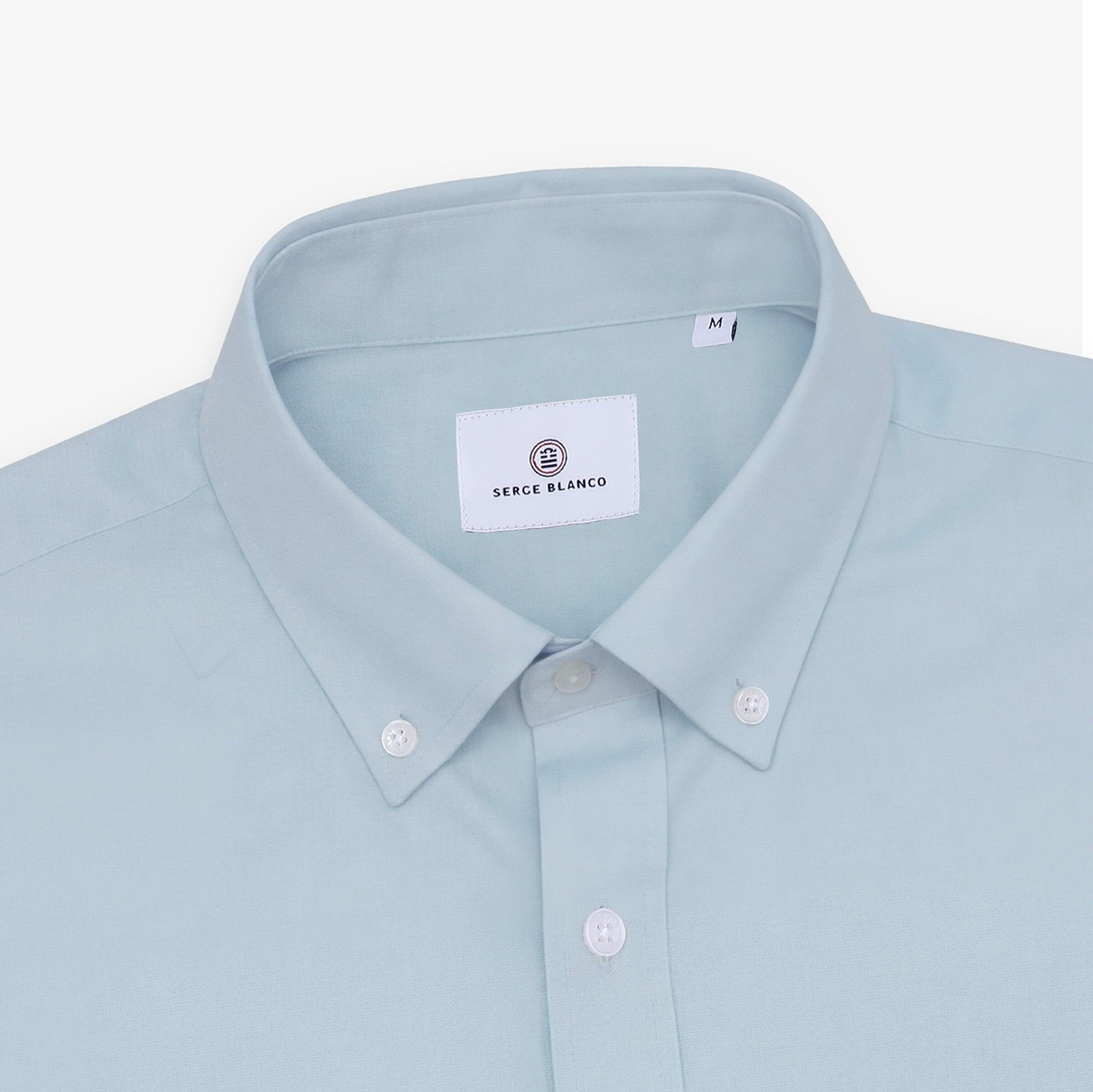 Camicia a maniche lunghe in cotone con taschino sul petto azzurro 3/3