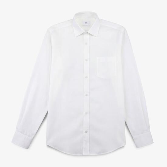 Chemise manches longues en coton avec poche poitrine blanc lys