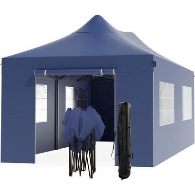 Partytent - paviljoen - 3x6 m - zijwanden - easy up - opvouwbaar - donkerblauw