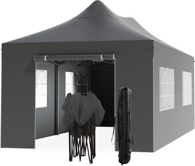 Partytent - paviljoen - 3x6 m - zijwanden - easy up - opvouwbaar - antraciet