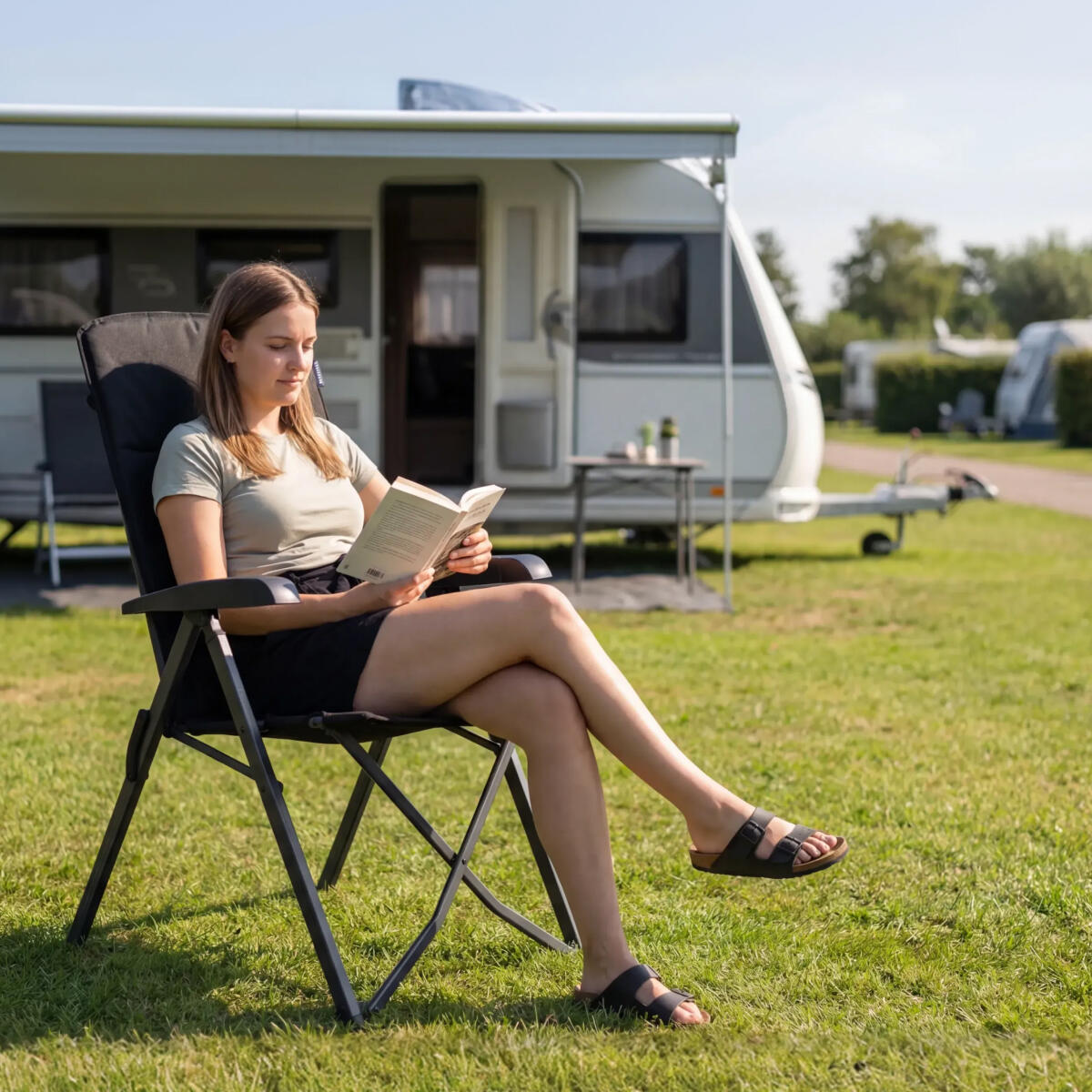Campingstoel luxe - opvouwbaar - 150kg draagvermogen - zwart 4/6