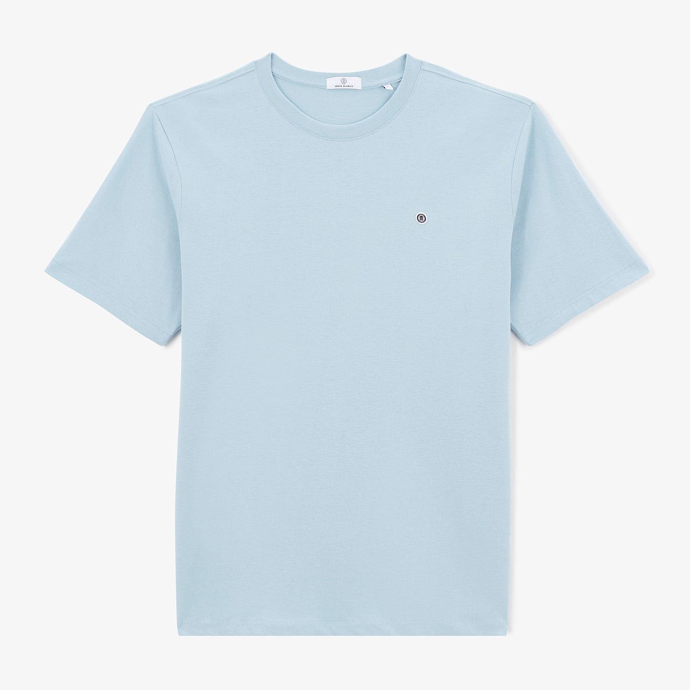 Magliette a girocollo Théo in cotone azzurro con ricamo sul retro 2/2