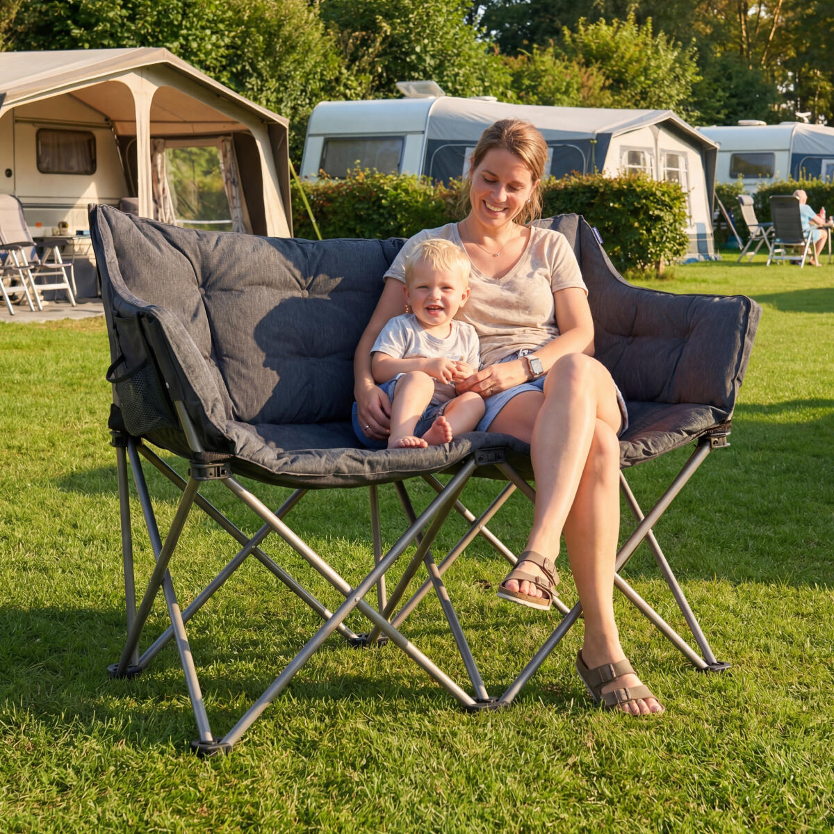 Campingstoel - opvouwbaar - 2 - persoons - 240kg draagvermogen - grijs 5/6