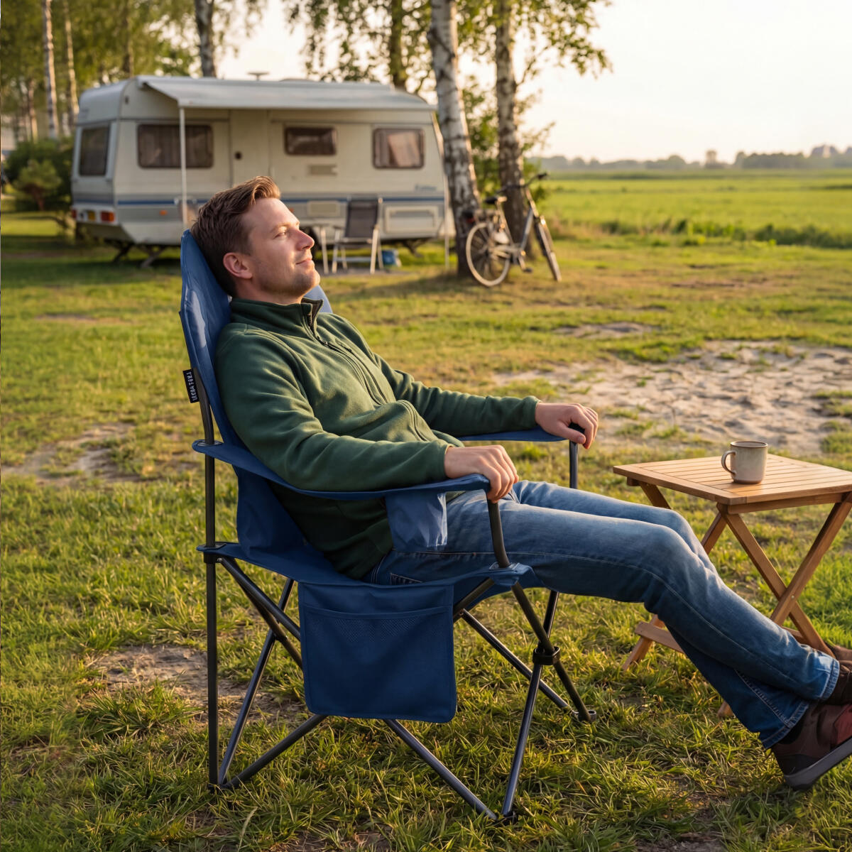 Campingstoel - opvouwbaar - 160kg draagvermogen - inclusief draagtas - blauw 3/5