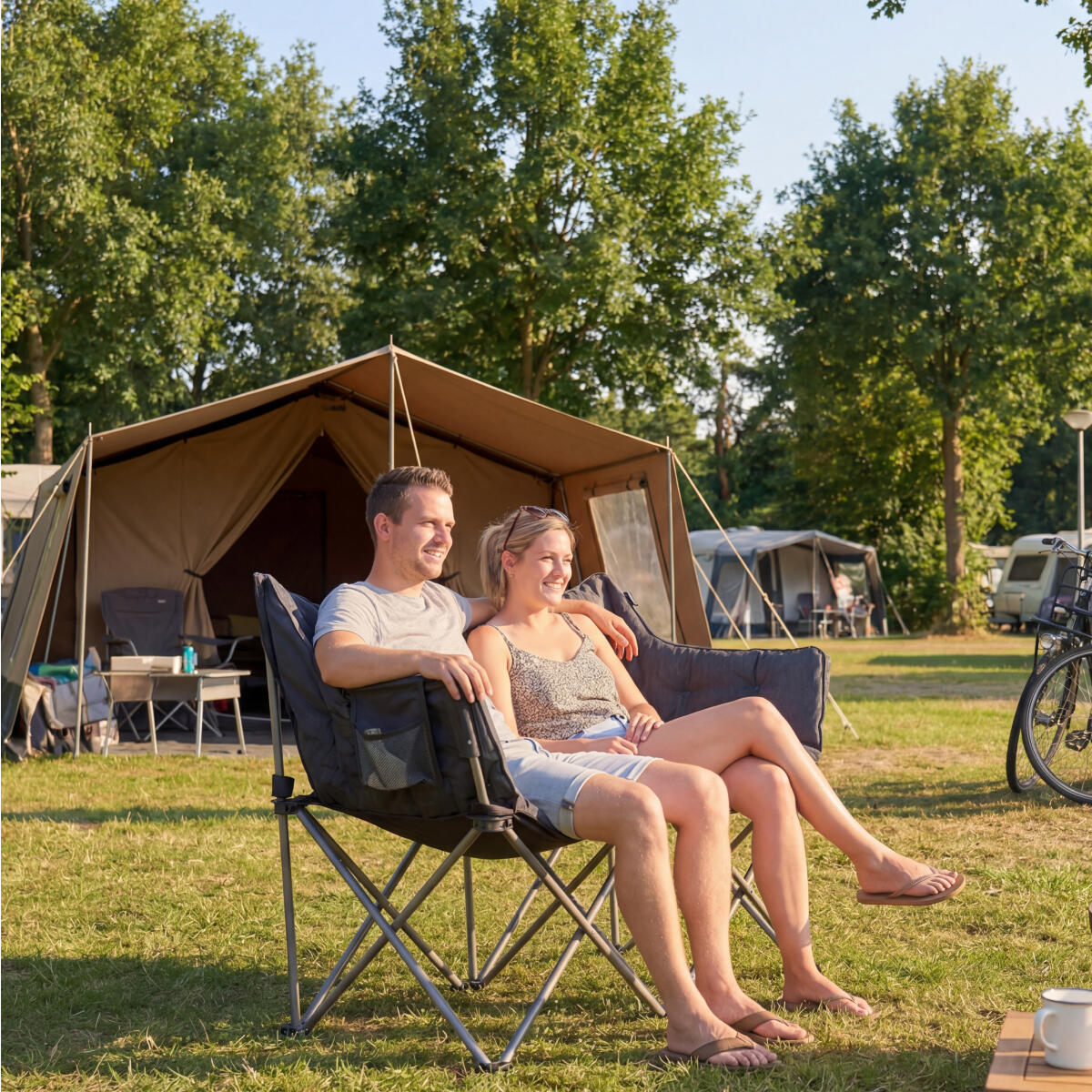 Campingstoel - opvouwbaar - 2 - persoons - 240kg draagvermogen - grijs 4/6