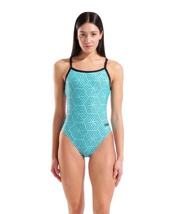 Arena Damen Badeanzug Allover Challenge Back Water/Multi-Black