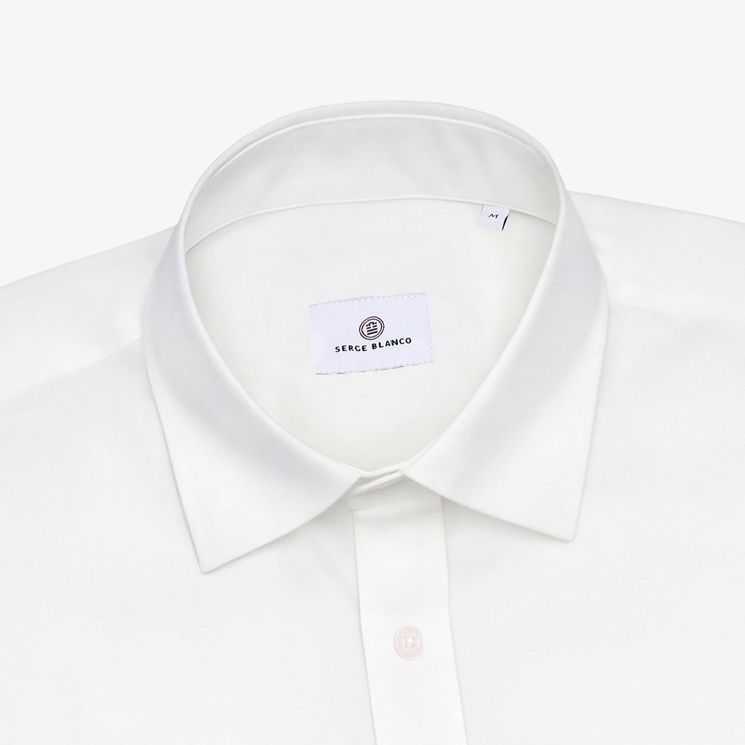 Chemise manches longues en coton avec poche poitrine blanche 3/4