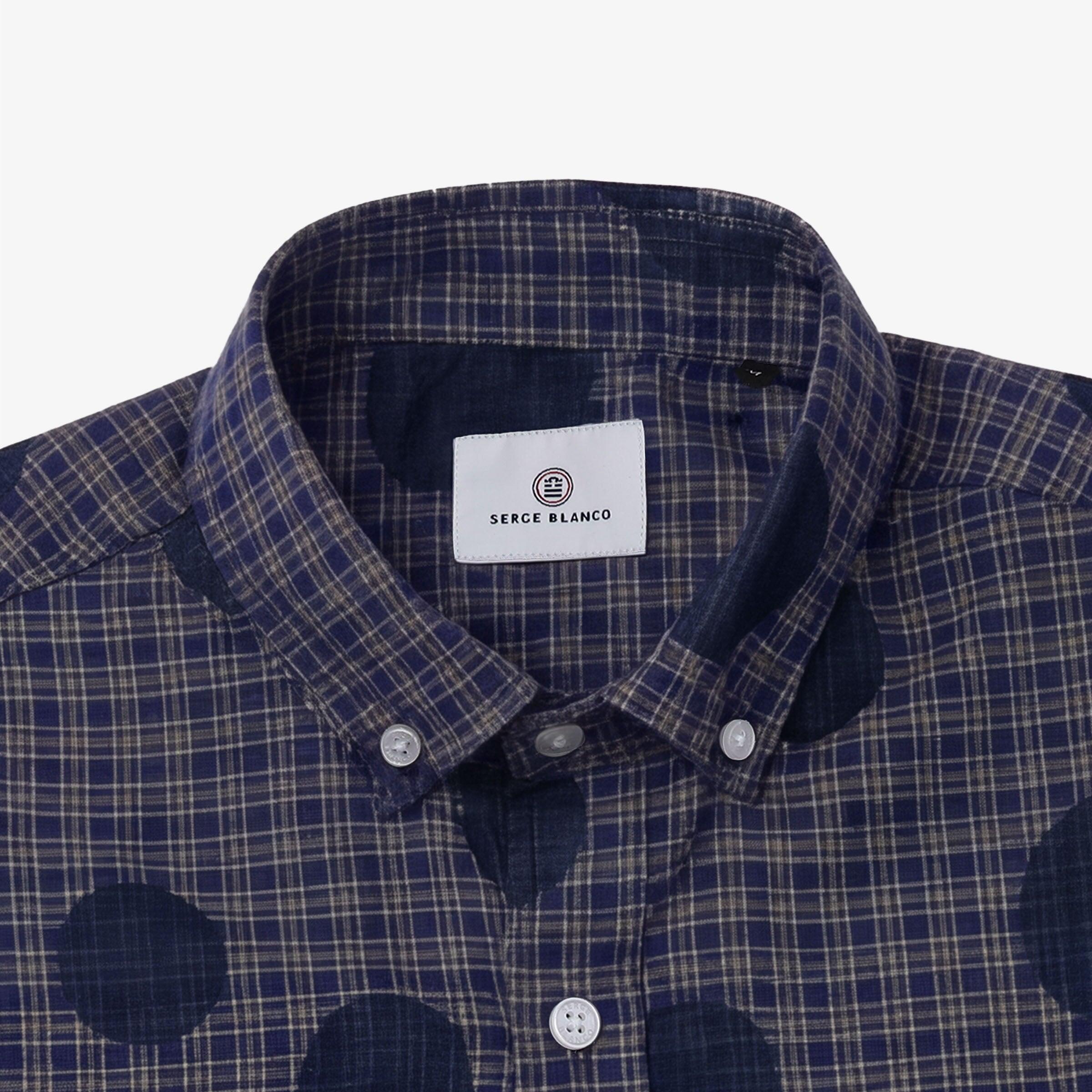 Camicia a maniche lunghe a quadri e pois blu 3/5