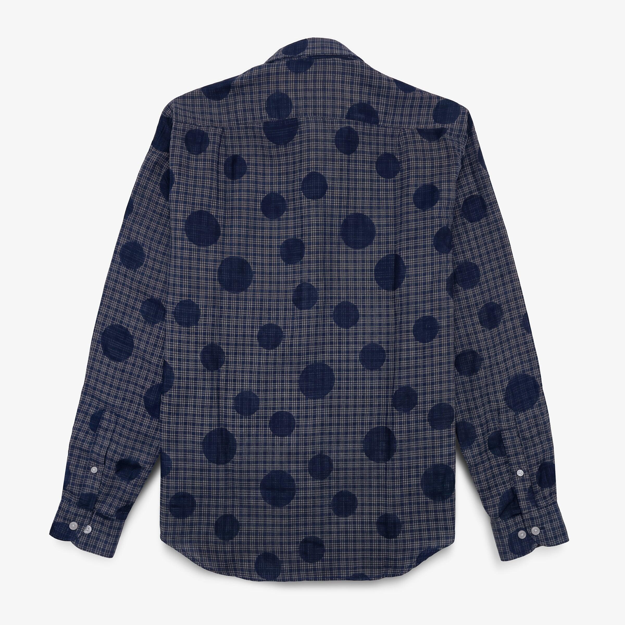 Camicia a maniche lunghe a quadri e pois blu 2/5