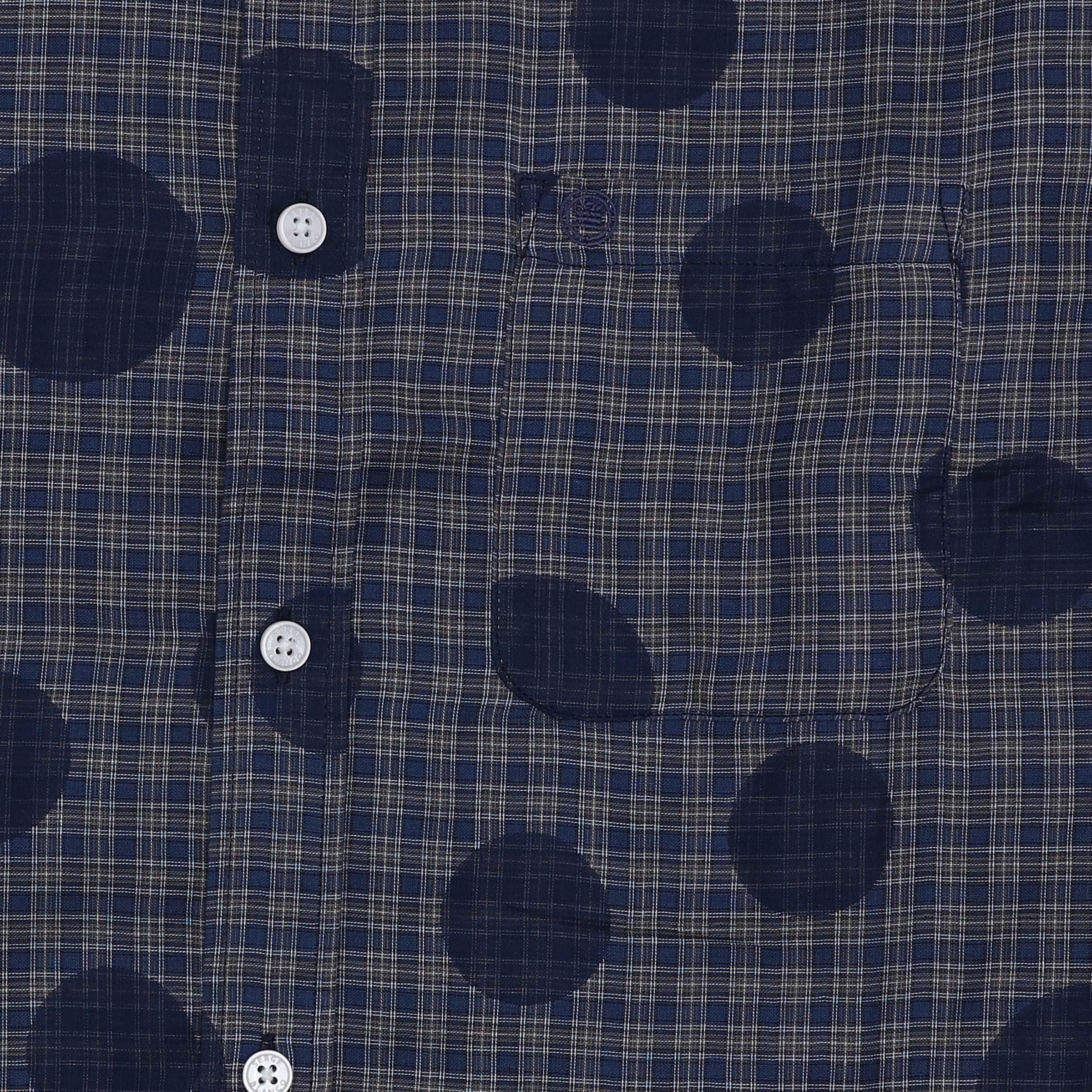 Camicia a maniche lunghe a quadri e pois blu 5/5