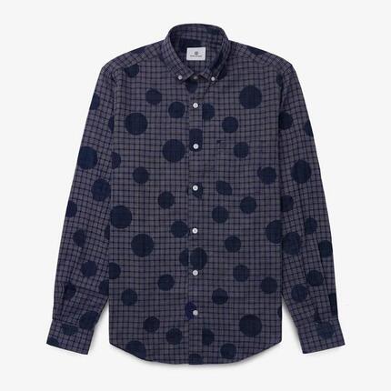 Chemise manches longues à carreaux et pois bleue