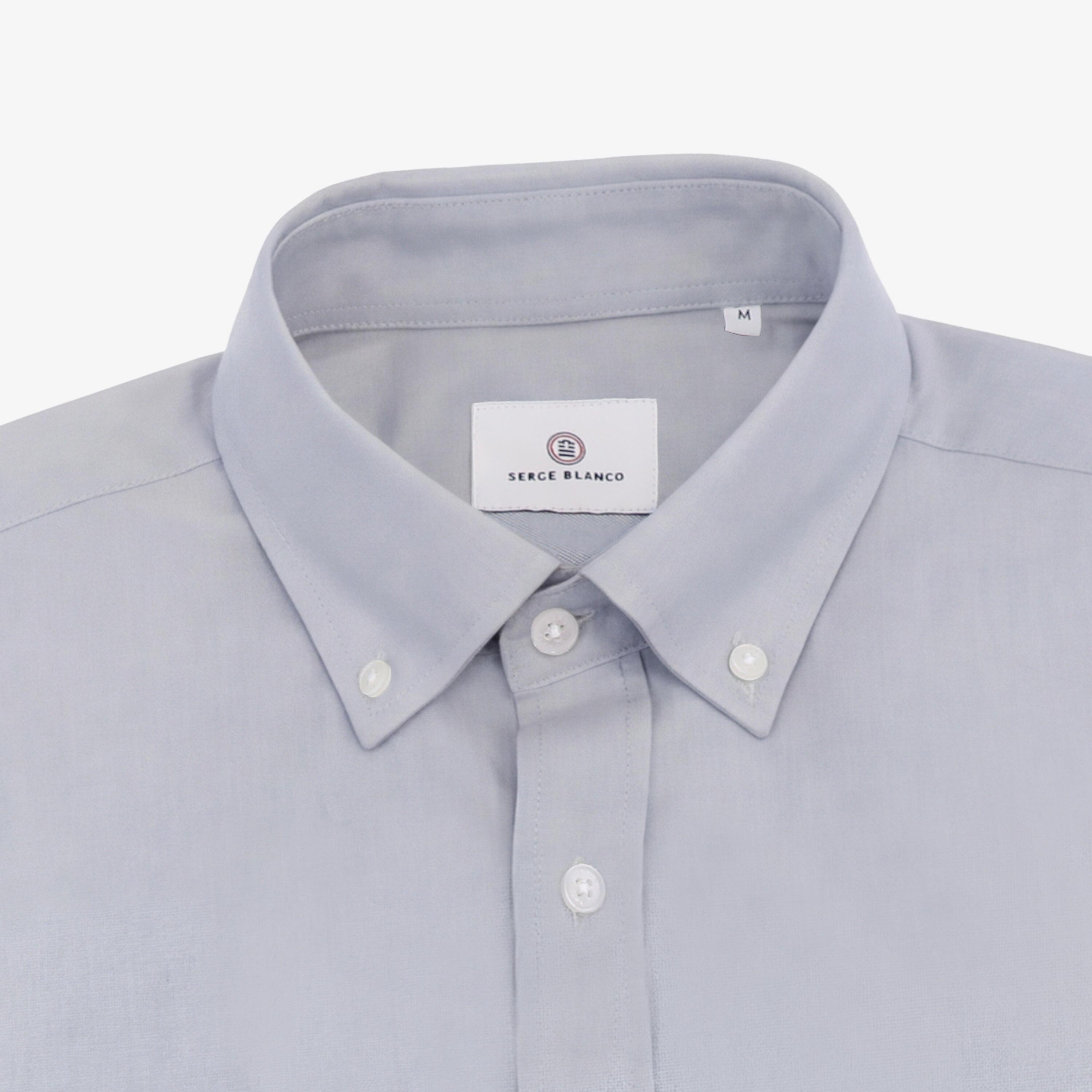 Camisa de manga larga de algodón con bolsillo de pecho en forma de rombo gris 3/5