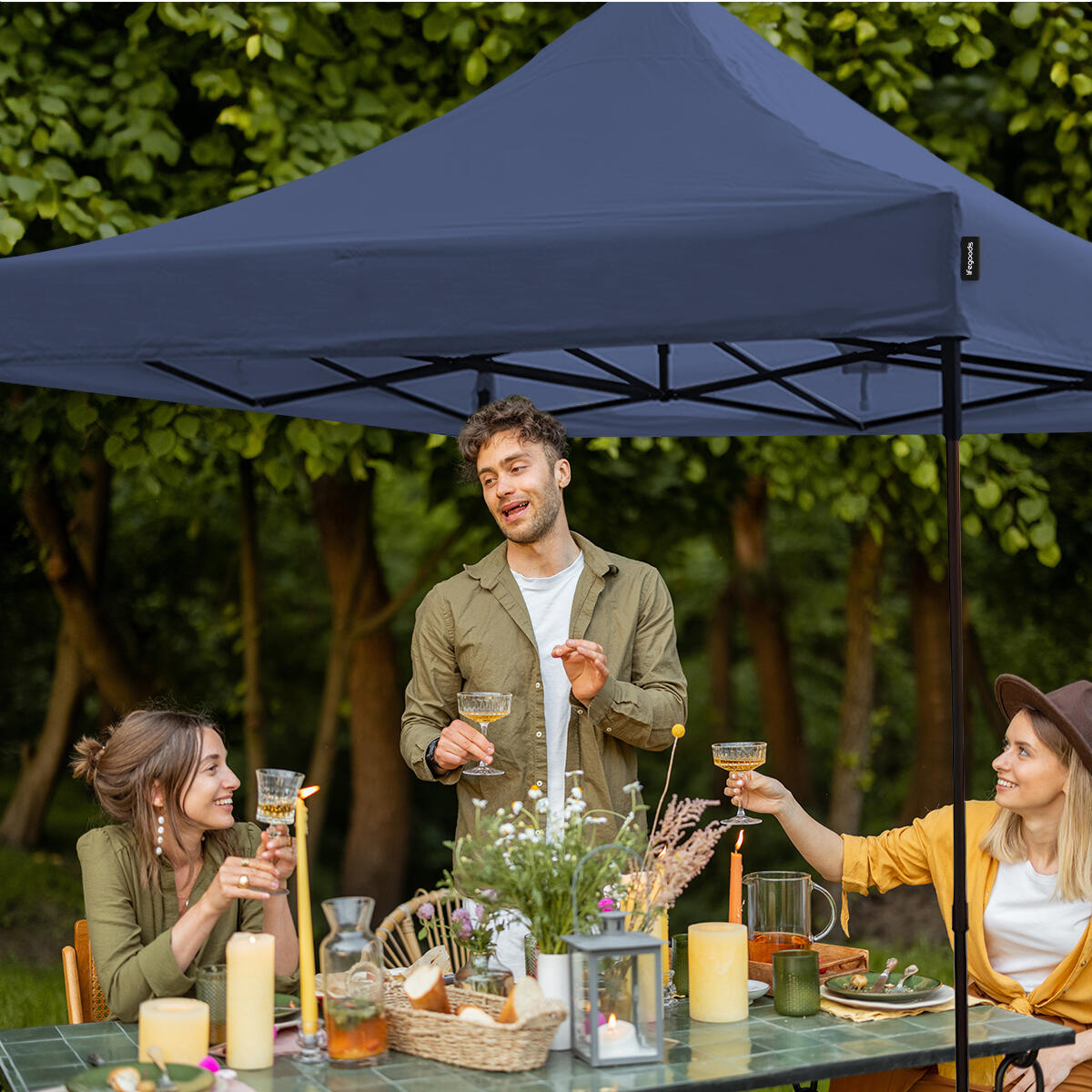 Partytent - opvouwbaar - 3x3 m - easy up - paviljoen - waterdicht - donkerblauw 2/6