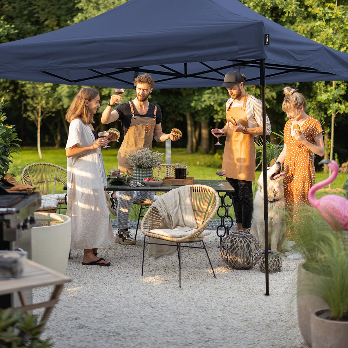 Partytent - opvouwbaar - 3x3 m - easy up - paviljoen - waterdicht - donkerblauw 4/6