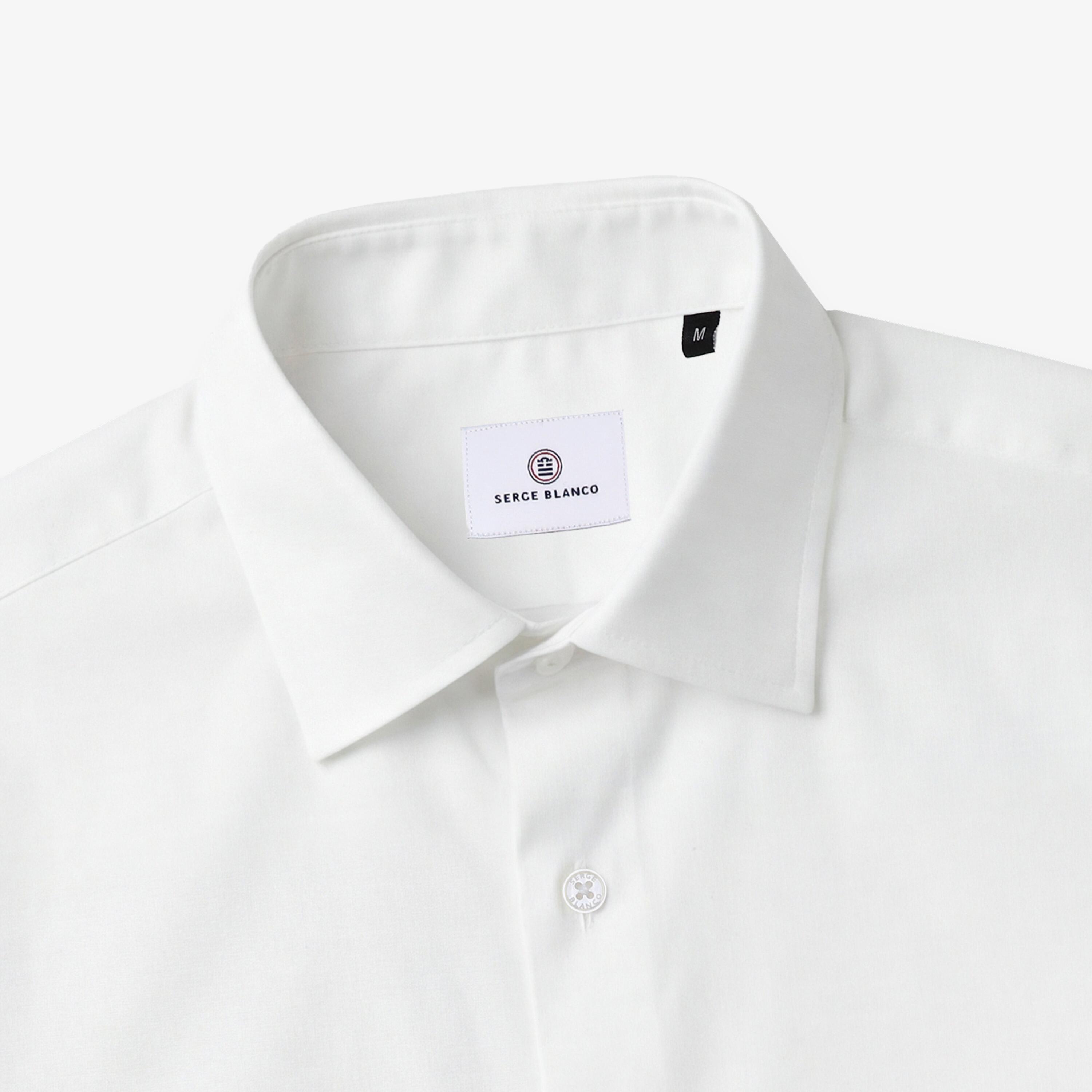 Camisa de manga larga de algodón blanca sin bolsillos 3/4