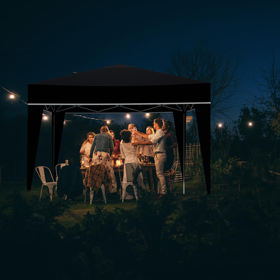 Tente de reception - pliable - 3x3 m - easy up - avec sac de transport - noir 2/4