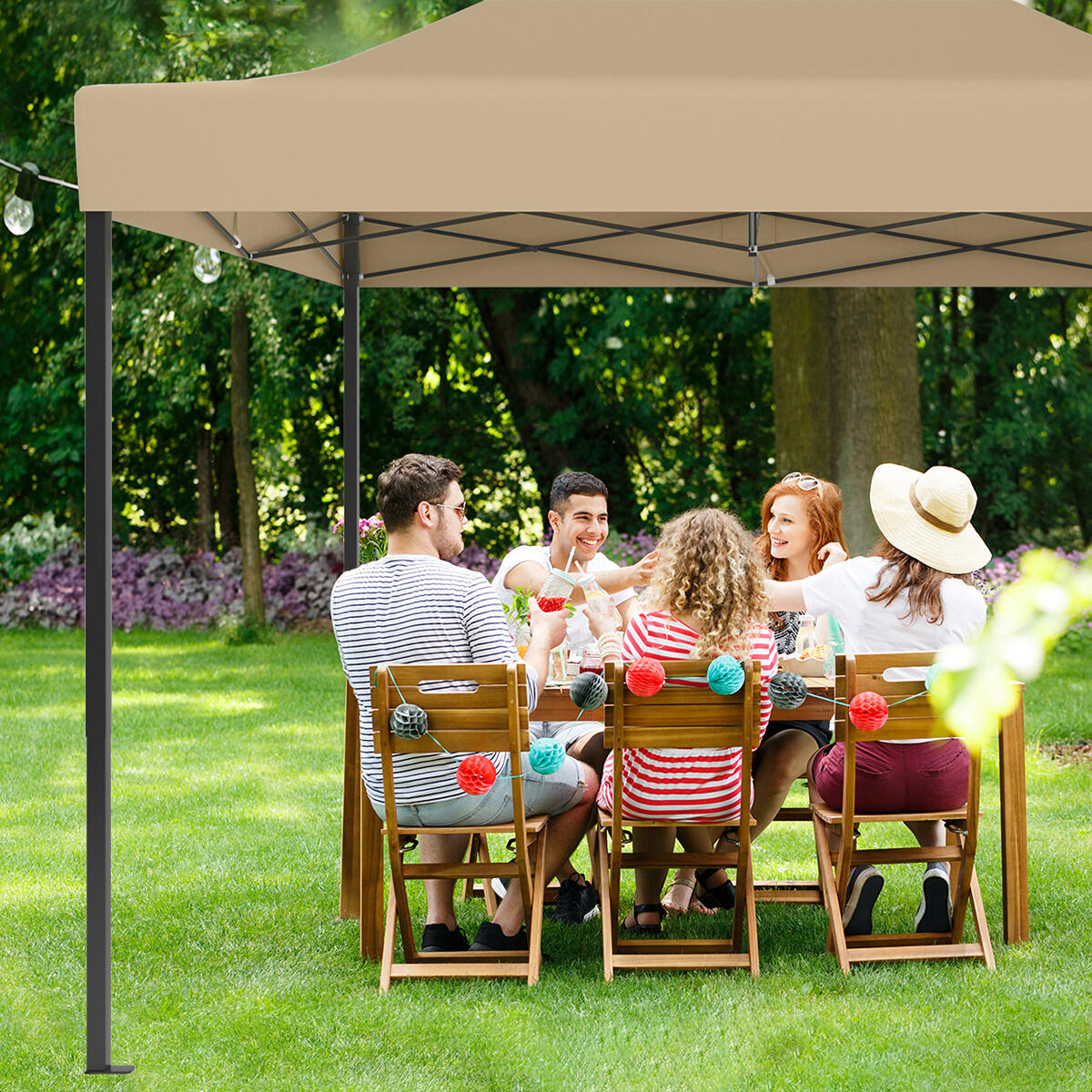 Partytent - paviljoen - 3x4.5 m - easy up - opvouwbaar - waterdicht - beige 3/4