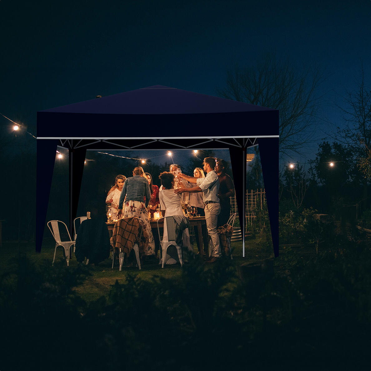 Partytent - opvouwbaar - 3x3 m - easy up - paviljoen - vouwtent - blauw 2/4