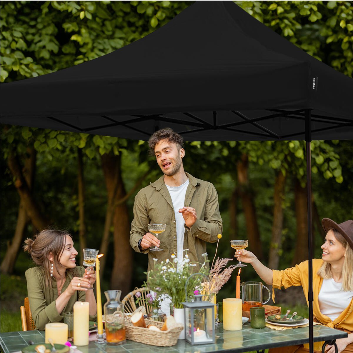 Partytent - opvouwbaar - 3x3 m - easy up - paviljoen - waterdicht - antraciet 3/4