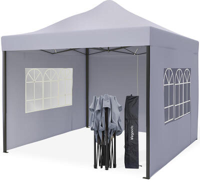 Partytent - 3x3 m - zijwanden - easy up - paviljoen - opvouwbaar - donkergrijs