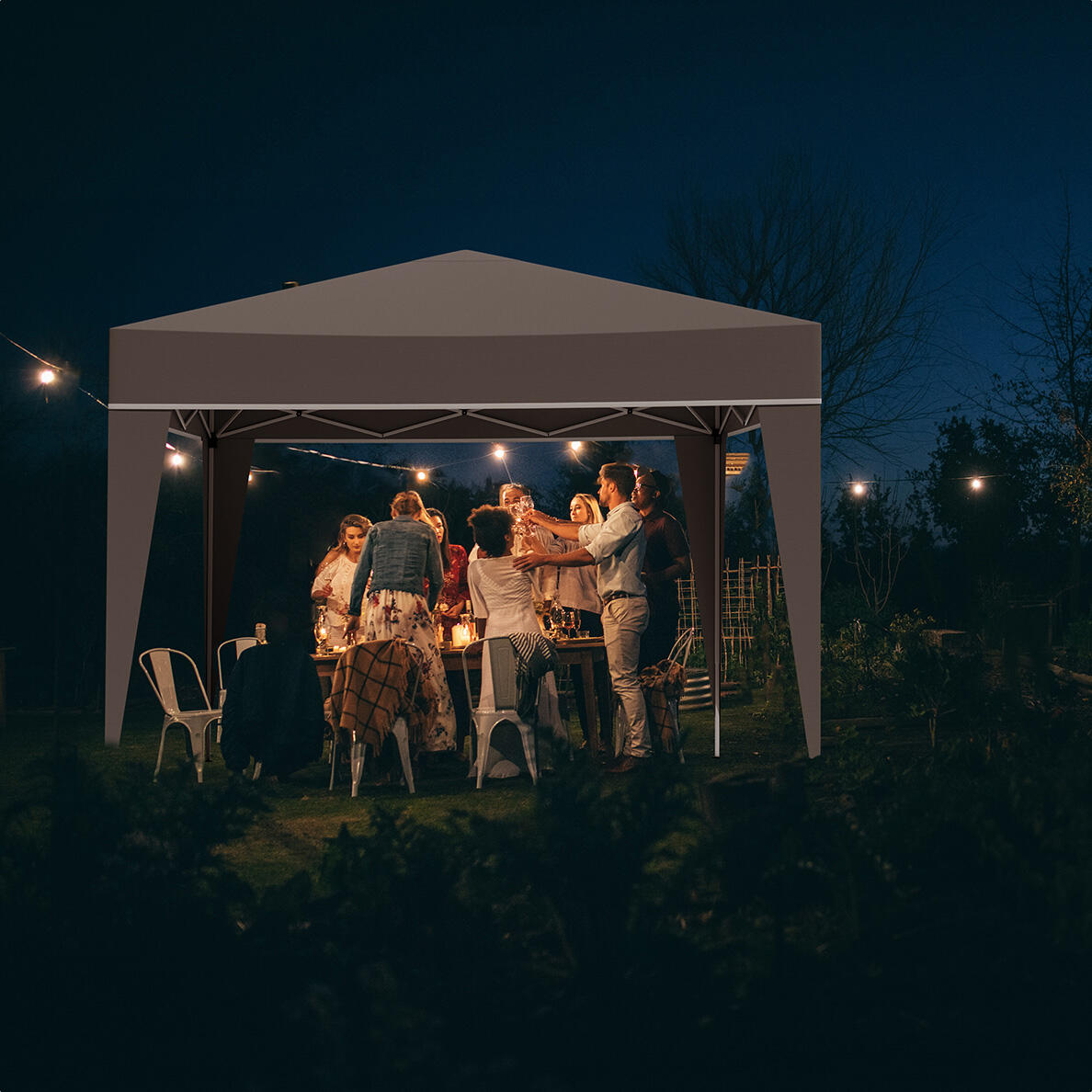 Partytent - opvouwbaar - 3x3 m - easy up - paviljoen - vouwtent - beige 2/4