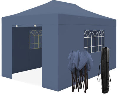 Partytent - paviljoen - 3x4.5 m - zijwanden - easy up - opvouwbaar - donkerblauw
