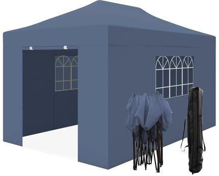 Partytent - paviljoen - 3x4.5 m - zijwanden - easy up - opvouwbaar - donkerblauw