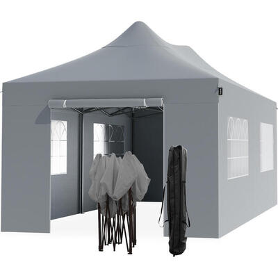 Partytent - paviljoen - 3x6 m - zijwanden - easy up - opvouwbaar - donkergrijs