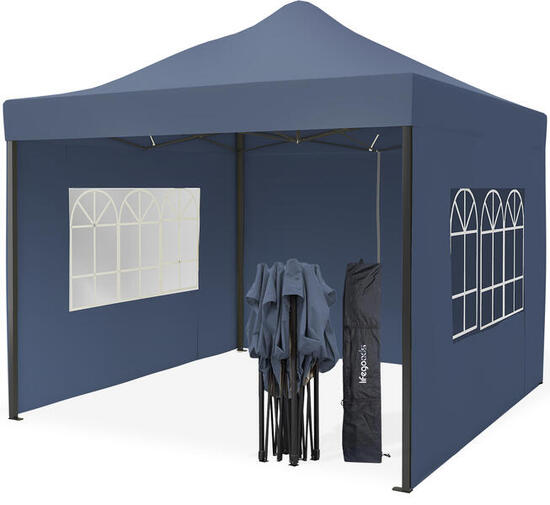 Partytent - 3x3 m - zijwanden - easy up - paviljoen - opvouwbaar - donkerblauw