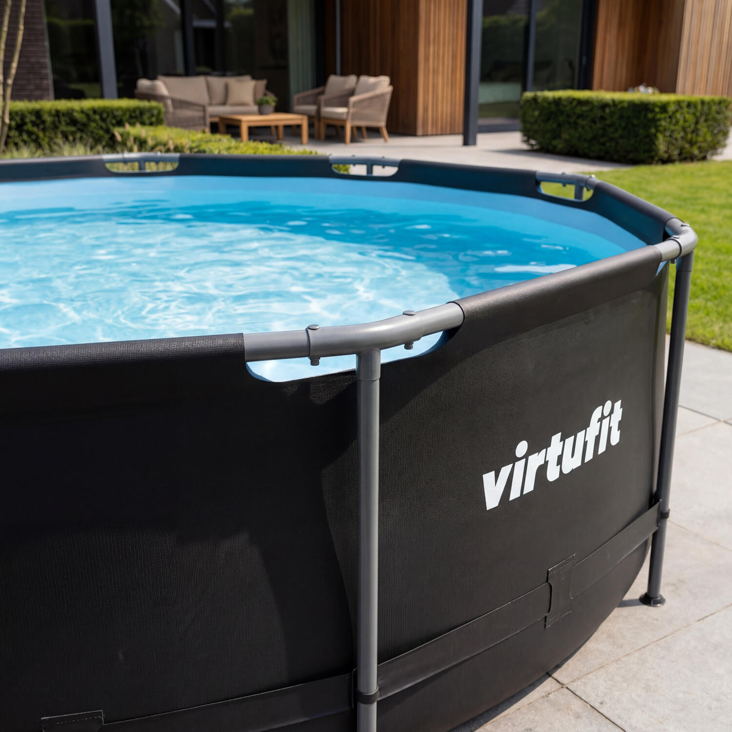 Piscina - Rotonda - Ø366 x 100 cm - Antracite - Inclusa Pompa di Filtraggio 3/7