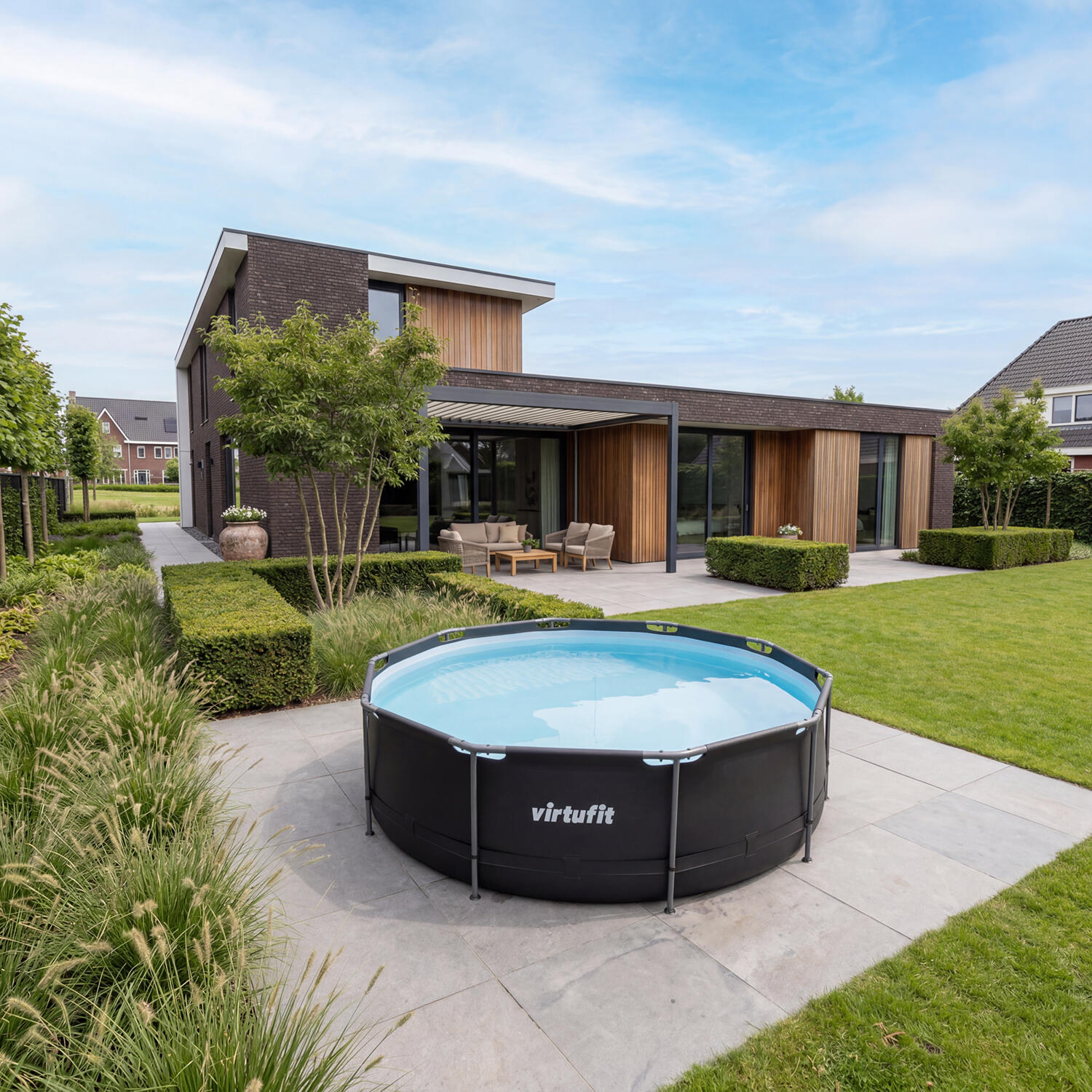 Piscina - Rotonda - Ø366 x 100 cm - Antracite - Inclusa Pompa di Filtraggio 4/7