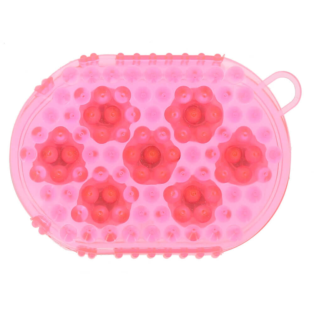 Gant double face étrille et massage rose 2/2