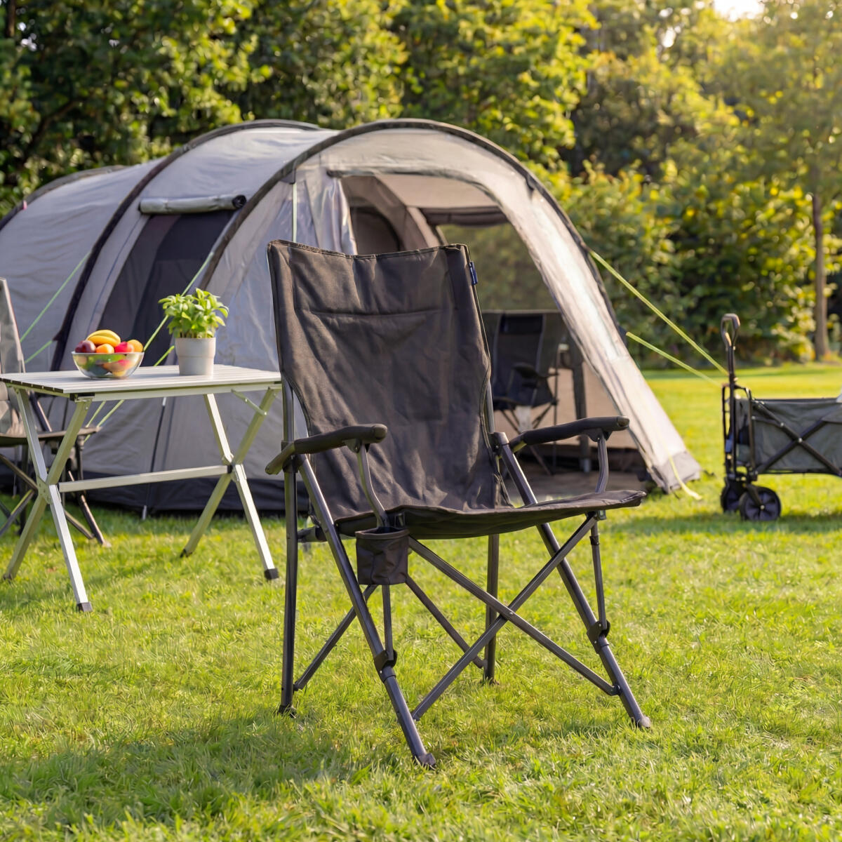 Campingstoel - opvouwbaar - 120kg draagvermogen - inclusief draagtas - zwart 4/6