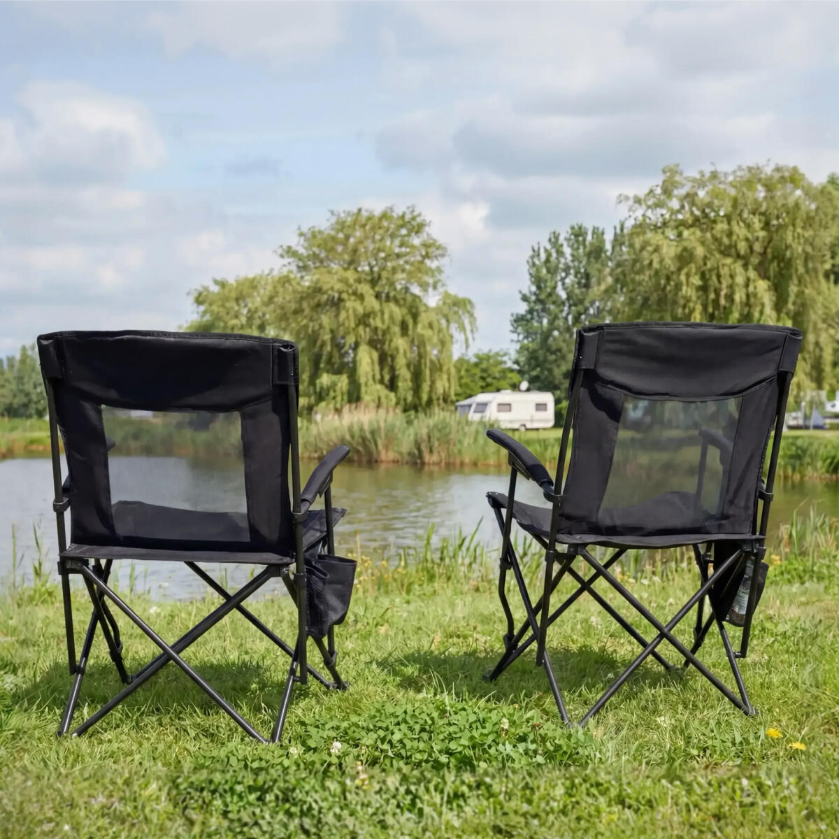 Campingstoelen - opvouwbaar - 2 - pack - 150kg draagvermogen - zwart 4/6