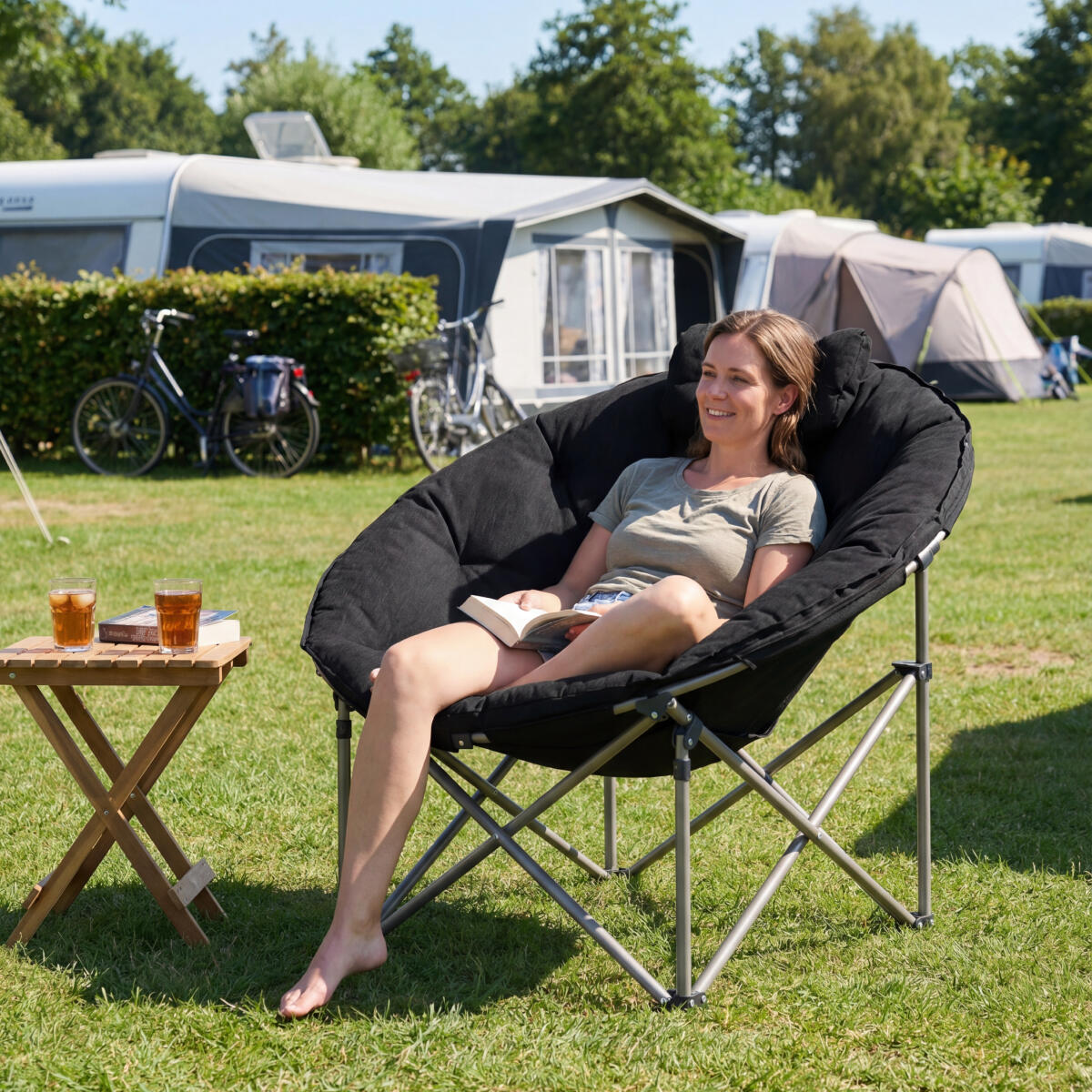 Campingstoel XL - opvouwbaar - 150kg draagvermogen - inclusief draagtas - zwart 4/6