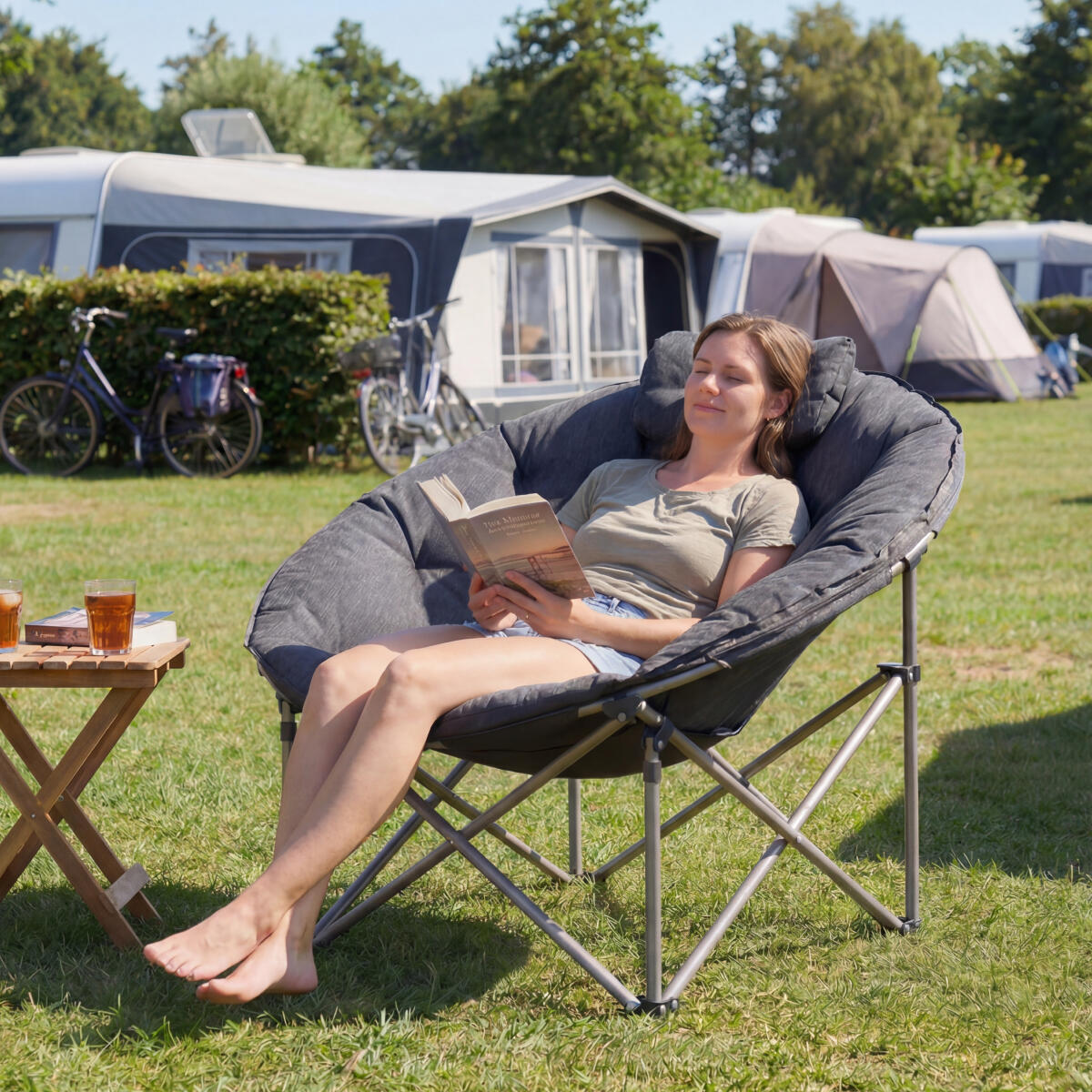 Campingstoel XL - opvouwbaar - 150kg draagvermogen - inclusief draagtas - grijs 4/5