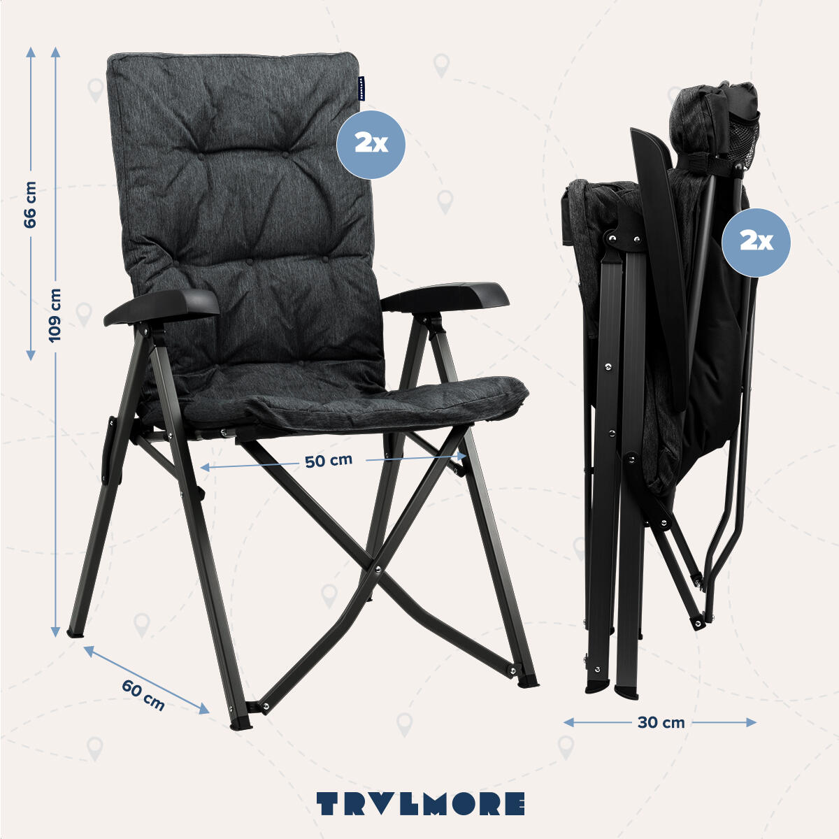 Campingstoelen luxe - opvouwbaar - 2 - pack - 150kg draagvermogen - zwart 2/4