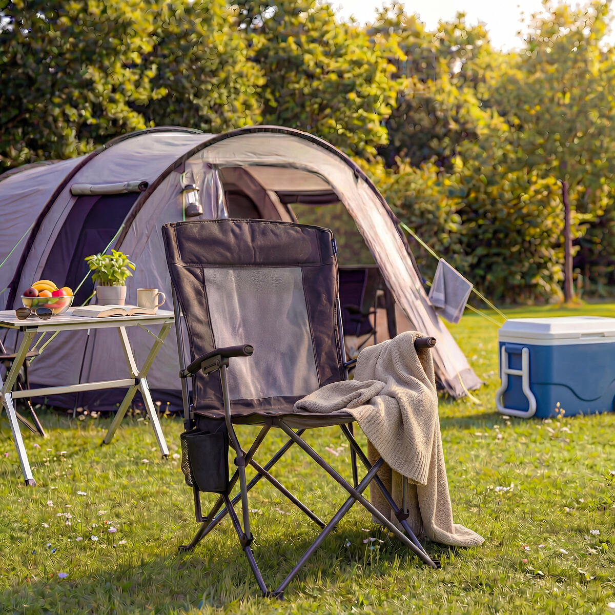 Campingstoel - opvouwbaar - 150kg draagvermogen - inclusief draagtas - grijs 4/5