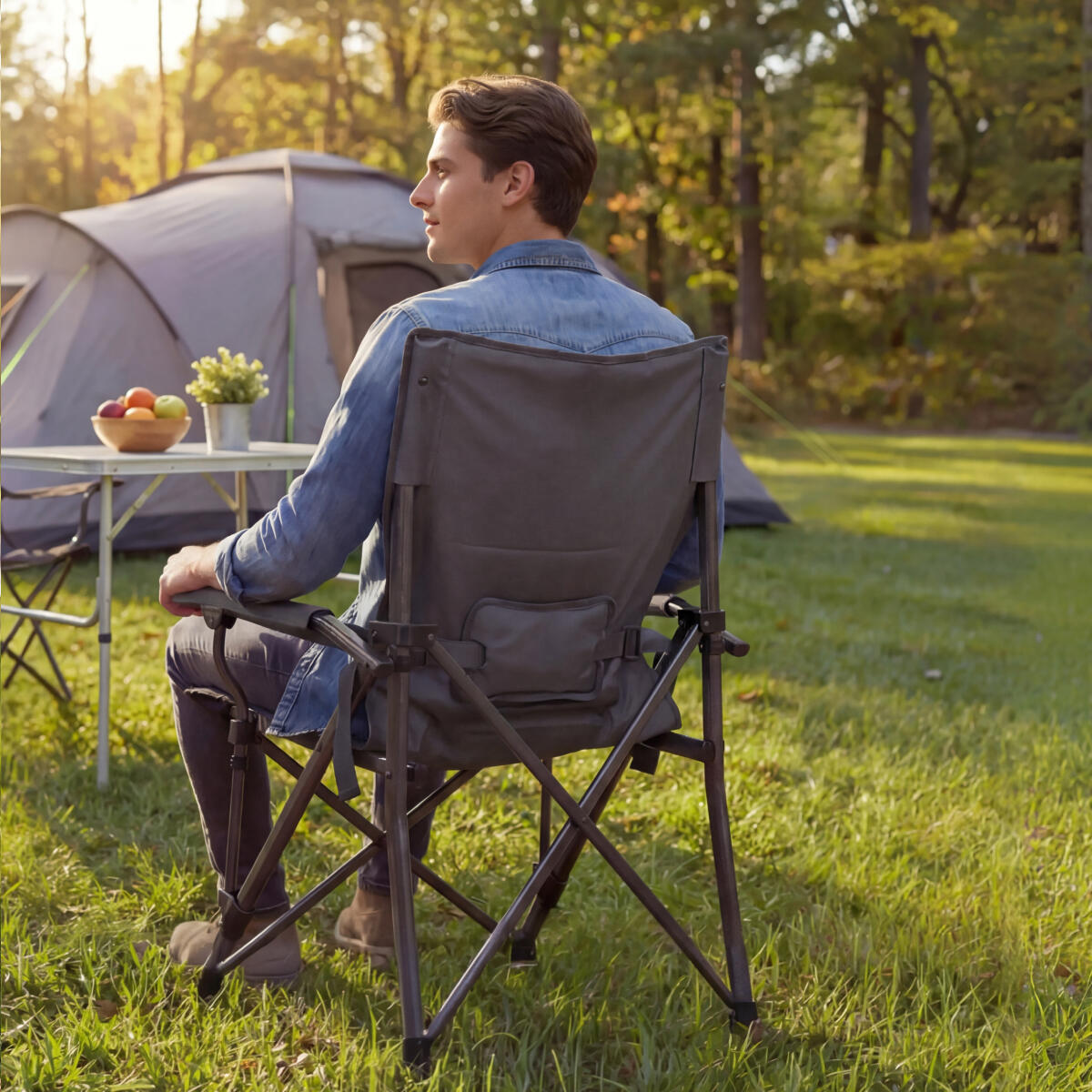 Campingstoelen - opvouwbaar - 120kg draagvermogen - inclusief draagtas - grijs 5/6
