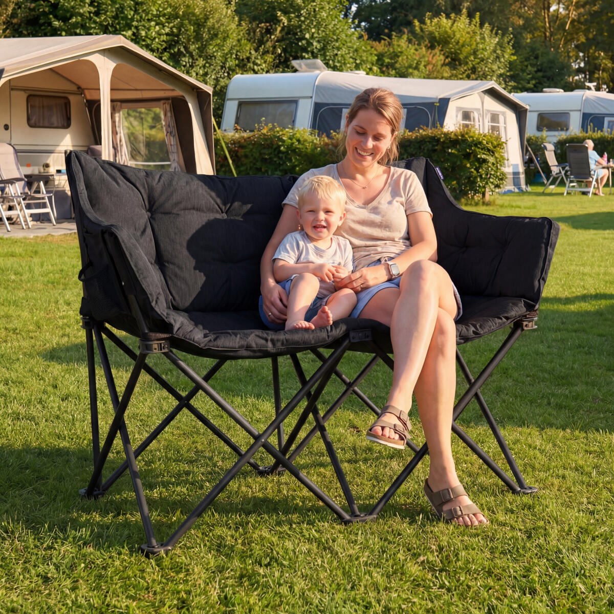 Campingstoel - opvouwbaar - 2 - persoons - 240kg draagvermogen - zwart 5/6