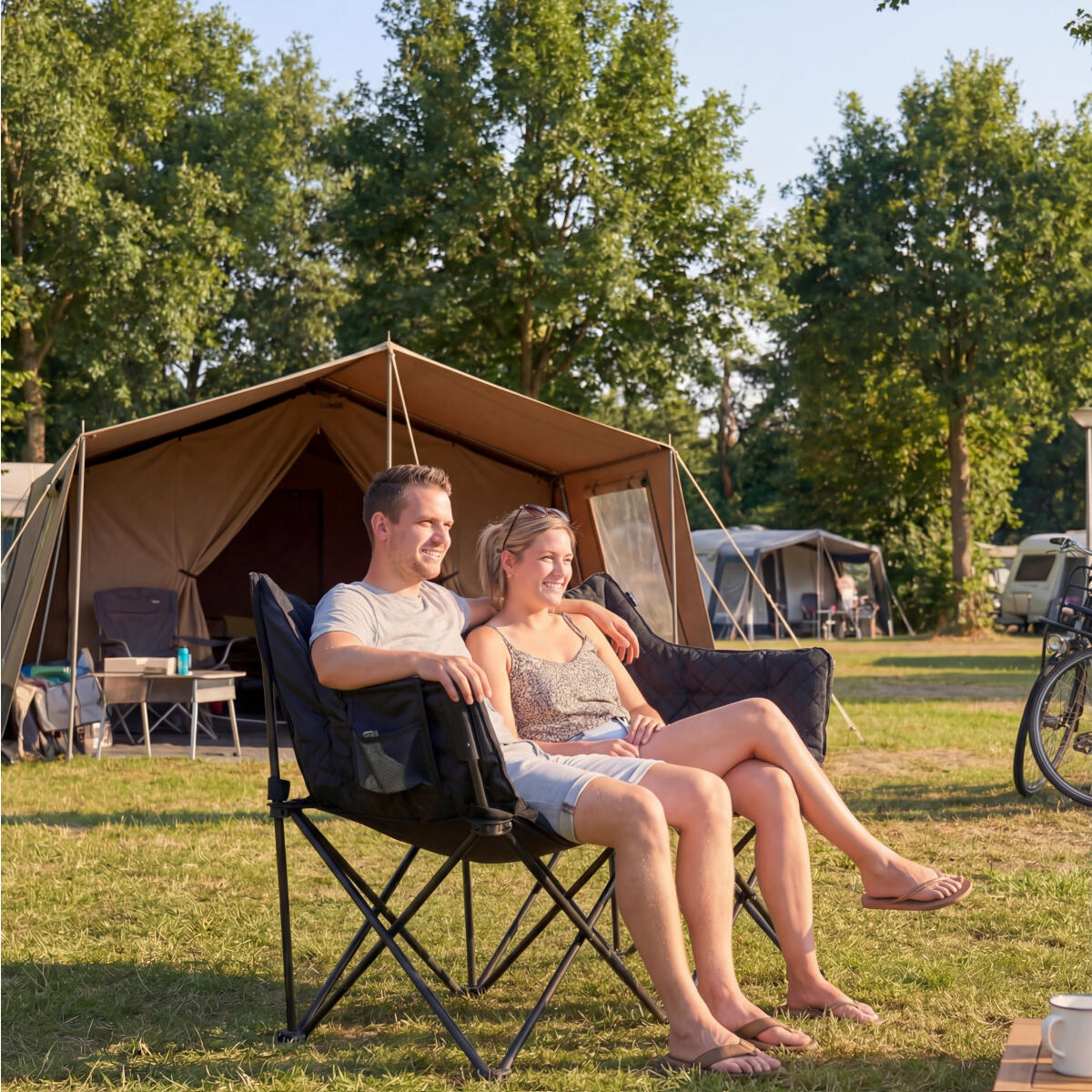 Campingstoel - opvouwbaar - 2 - persoons - 240kg draagvermogen - zwart 4/6