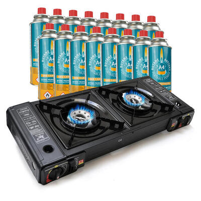 2 pits kooktoestel op gas - incl. 16 butaan gasflessen - gas stove
