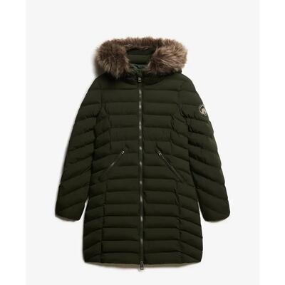 Halflange gewatteerde jas met capuchon en kunstbont voor dames superdry