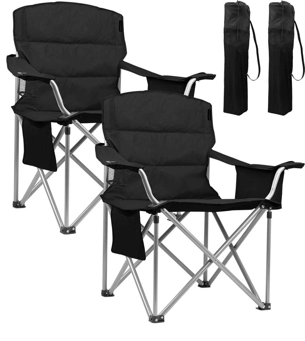 Campingstoelen XL - opvouwbaar - 2 - pack - 150kg draagvermogen - zwart 1/5