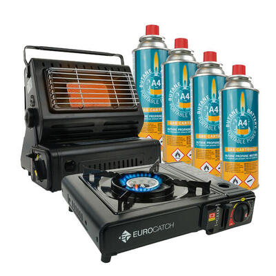 Riscaldatore gas + fornello incl. 4 bombole 2-in-1