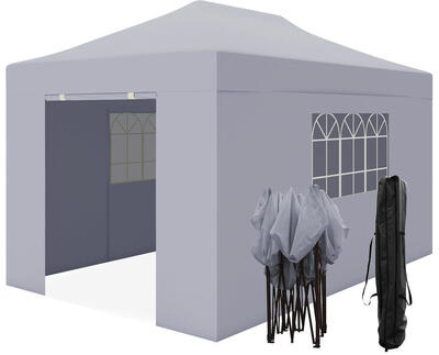 Partytent - paviljoen - 3x4.5 m - zijwanden - easy up - opvouwbaar - donkergrijs